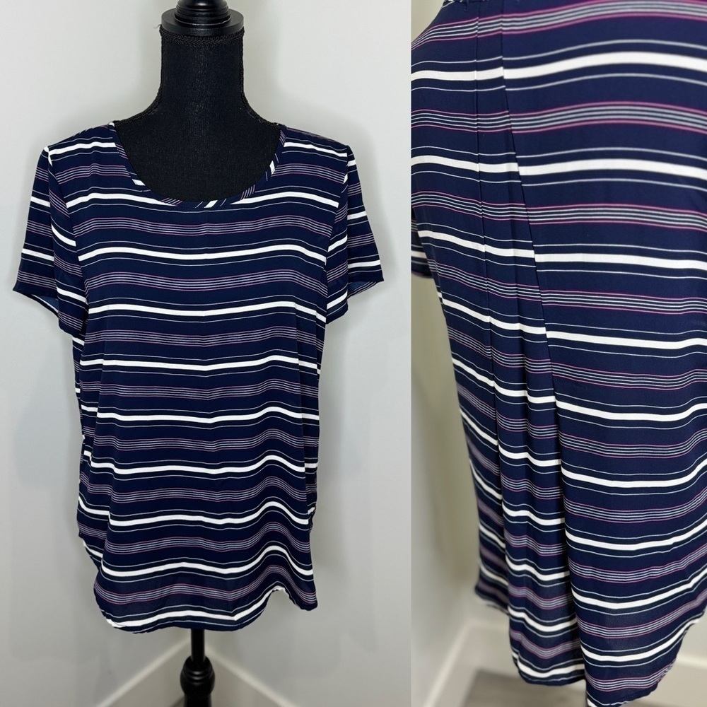 Pleione Dark Blue Stripe Short Sleeve Top (S)